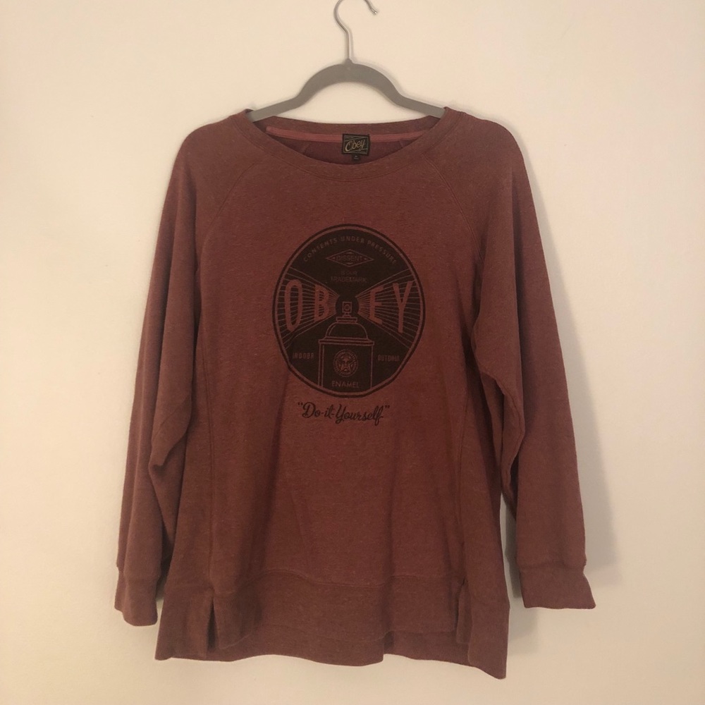 Burgundy obey pull over sweatshirt size L